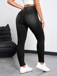 SHEIN Essnce Casual Washed Skinny Jeans - Grey - View 2