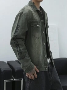 Manfinity Homme 男士长袖纽扣式时尚休闲牛仔夹克 - 灰色 - 查看 5