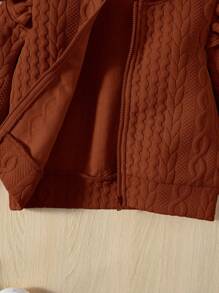 SHEIN Young Girl Knitted Jacquard Hooded Ruffled Cardigan Jacket - Brown - View 3