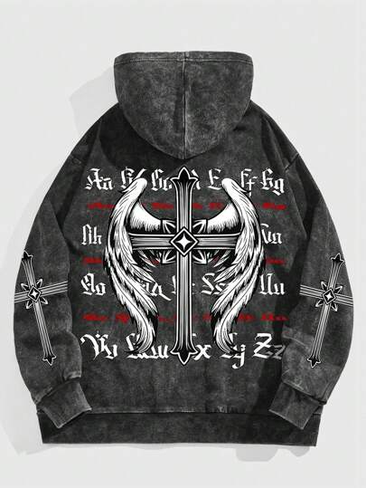 Street Life Felpa con cappuccio casual da uomo con stampa a croce, da indossare quotidianamente