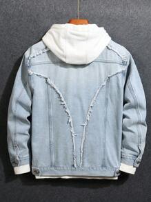 Manfinity Homme 男式休闲纽扣前口袋长袖原始下摆牛仔夹克 - 淺色水洗藍 - 查看 2