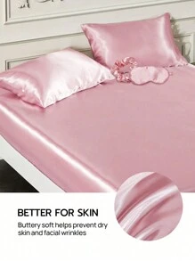 三件套（1个缎面枕套、1个眼罩、1个发圈），缎面枕套呵护秀发和肌肤，奢华丝滑柔软透气，可机洗，是理想的礼物和旅行伴侣，通过Oeko-Tex认证 - 粉色 - 查看 6