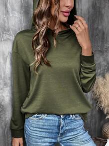 SHEIN LUNE Casual Contrast Color Pocket Hoodie, Spring & Autumn Pullover Fall Sweatshirt - Green - View 4