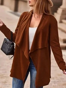INAWLY Chaqueta casual de manga larga de unicolor con solapas grandes para mujer, para primavera y otoño