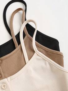 SHEIN PETITE 3件套休闲修身吊带背心套装，夏季 - 黑色 - 查看 4