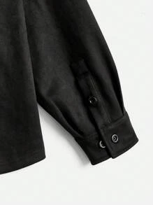 Manfinity VCAY 男士宽松仿麂皮长袖工装外套，纯色基本款，秋冬适用 - 黑色 - 查看 3