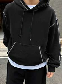 DAZY 男士秋季露缝连帽衫 - 黑色 - 查看 7