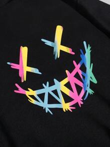 SHEIN Explorewe Tween Boy Casual Colorful Devil Face Print Sweatshirt, Autumn, For Halloween Party - Black - View 4