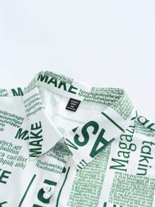 SHEIN LUNE Plus Size Turn-Down Collar Front Button Full Print Casual Dress - Green - View 4