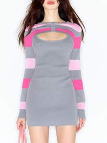 MUSERA Y2K Stripe Bolero Knit Top & Sweater Dress Set