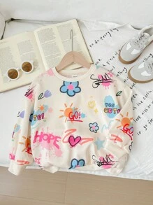 Sudadera casual de cuello redondo de punto con ajuste holgado para niña joven