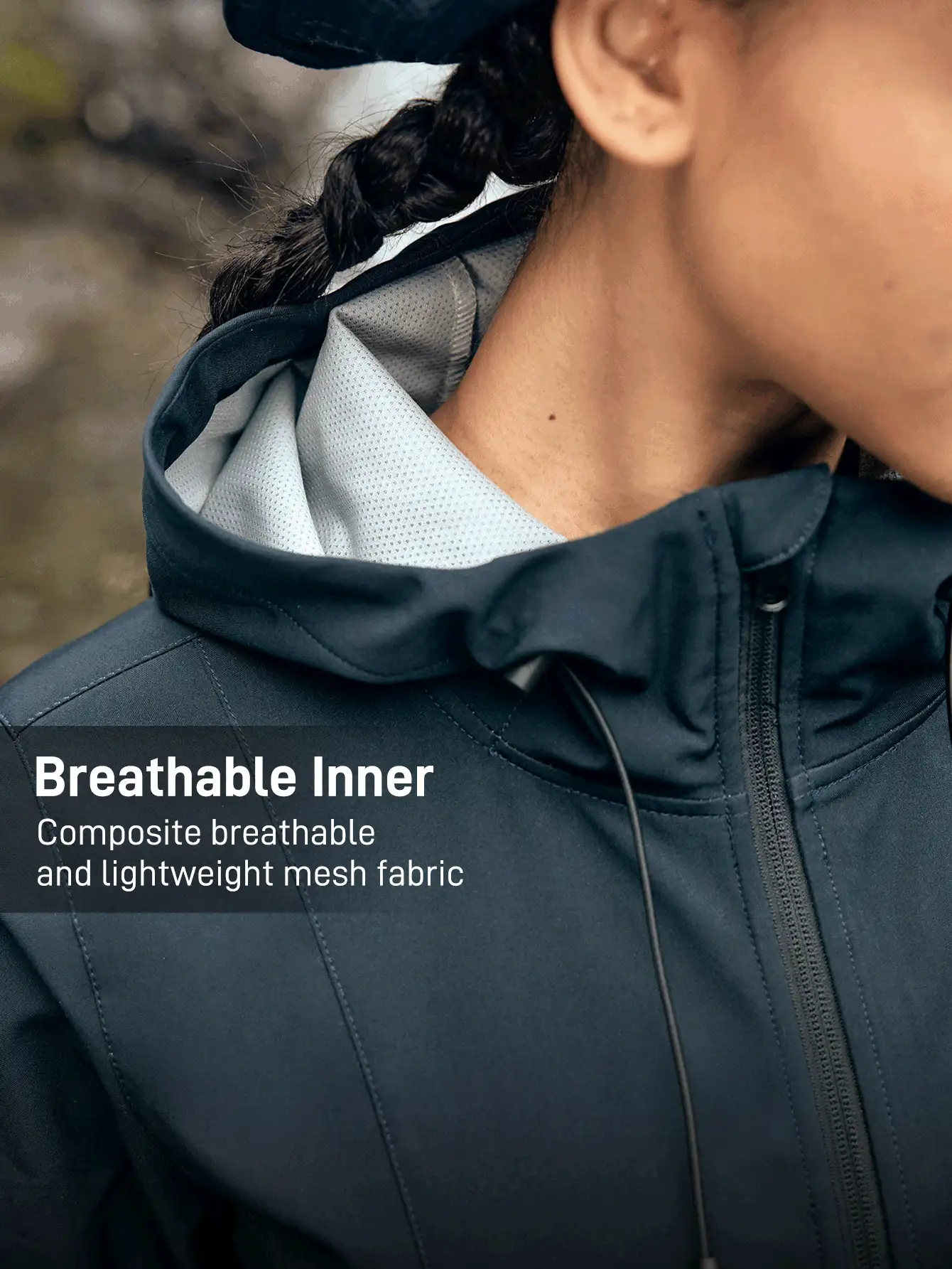 In My Nature Women's Zipper Drawstring Hooded Outdoor Jacket - Navy Blue - View 2