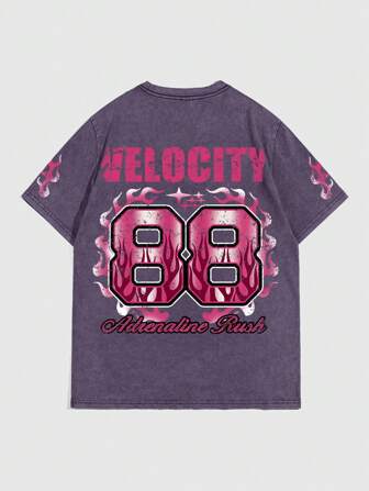 Street Life Herren Sommer T-Shirt mit Buchstaben-Muster, Rundhalsausschnitt, Kurzarm, Lässig, Säuregewaschen