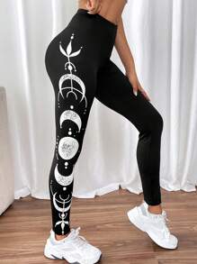 StreetHx Knitted Printed Leggings Fall Cloth For Women - Black - View 1