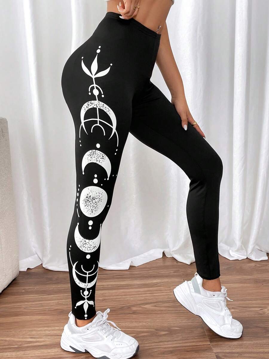 StreetHx Knitted Printed Leggings Fall Cloth For Women - Black - View 1