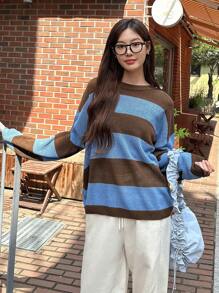 DAZY Maglione oversize a girocollo con blocchi di colore, abbigliamento autunnale per donna