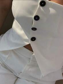 INAWLY Women Button Decor Backless Camisole Elegant Minimalist Blouse - White - View 4