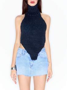 MUSERA Y2K High Neck Chunky Knit Top - Blue - View 5