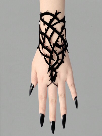 1pc Unique Gothic Style Black Thorns Fingerless Bracelet For Women, Halloween