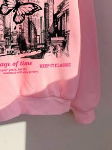 SHEIN Süßer Hoodie für Tween-Mädchen mit locker sitzendem Schnitt, Schmetterlings Muster und leuchtend im Dunklen Muster, geeignet für Herbst/Winter