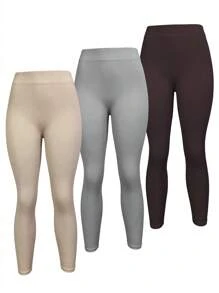 SHEIN Sports 3件套纯色宽腰运动紧身裤女士紧身裤套装瑜伽裤 - 彩色 - 查看 5