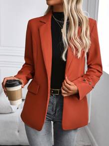 Chiquease Women Spring Business Solid Lapel Neck Single Button Blazer - Orange - View 3