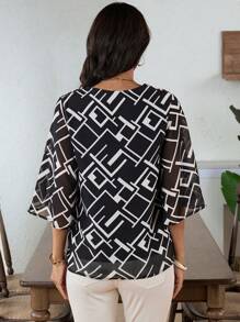 EMERY ROSE Summer Geometric Pattern Chiffon Women's Blouse