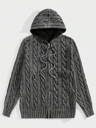 Manfinity Denimwave Men's Solid Color Long Sleeve Front Zipper Drawstring Hoodie Daily Casual