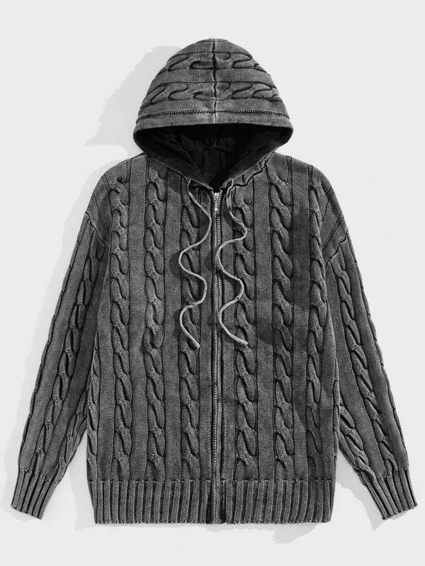 Manfinity Denimwave Men's Solid Color Long Sleeve Front Zipper Drawstring Hoodie Daily Casual