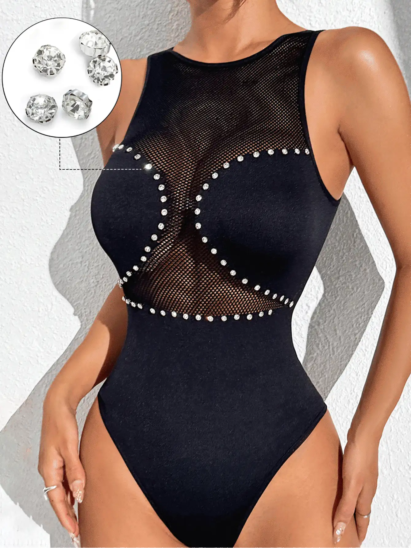 Gameset SHEIN Sport Rhinestoned Seamless Mesh Jumpsuit For Daily Wear - Black - View 2