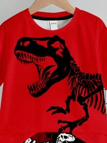 SHEIN 2pcs Young Boy Casual Dinosaur Print Short Sleeve T-Shirt And Shorts Summer Outfit
