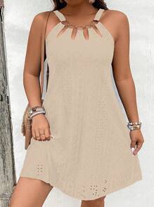 Calvaya Plus Size Open Shoulder Casual Plain Summer Dress