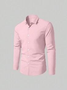 Manfinity Mode 大码男士纯色长袖休闲商务正装衬衫，春夏秋季