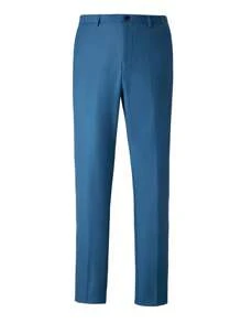 Calvornis Solid Color Men's Casual Everyday Suit Trousers (Unfinished Hem) - Blue - View 1