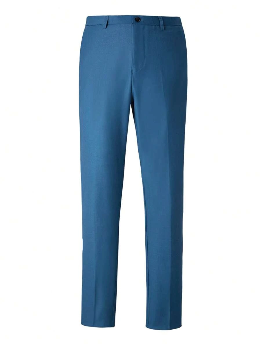 Calvornis Solid Color Men's Casual Everyday Suit Trousers (Unfinished Hem) - Blue - View 1