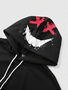 Manfinity EMRG Bộ áo hoodie mặt cười nam gồm áo hoodie dây rút & quần ống đứng - màu đen - Xem 4