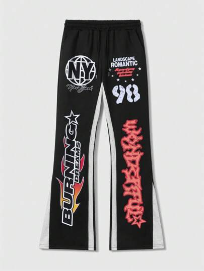 Street Life Pantaloni della tuta con stampa a contrasto patchwork e logo, Streetwear da uomo