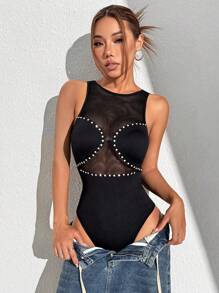 Gameset SHEIN Sport Rhinestoned Seamless Mesh Jumpsuit For Daily Wear - Black - View 5
