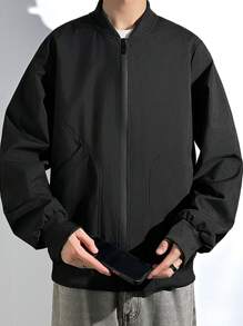 Manfinity Hypemode Chaqueta casual elegante con cremallera y manga larga, moda urbana para hombres