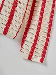 Men's Casual Striped Hollow Out Loose Fit Open Front Long Sleeve Cardigan, Spring & Fall - Multicolor - View 5