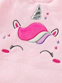 2 件套年轻女孩休闲波尔卡圆点长裤和独角兽刺绣运动衫家居服套装 - 粉色 - 查看 3