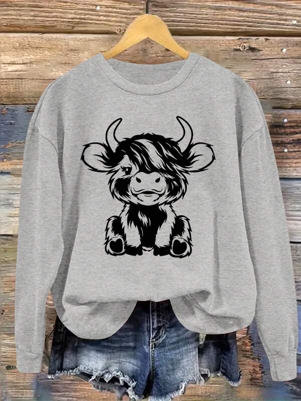 Bequemer Sweatshirt mit Kuh Muster für Große Größen