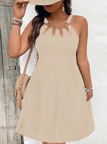 Calvaya Plus Size Open Shoulder Casual Plain Summer Dress