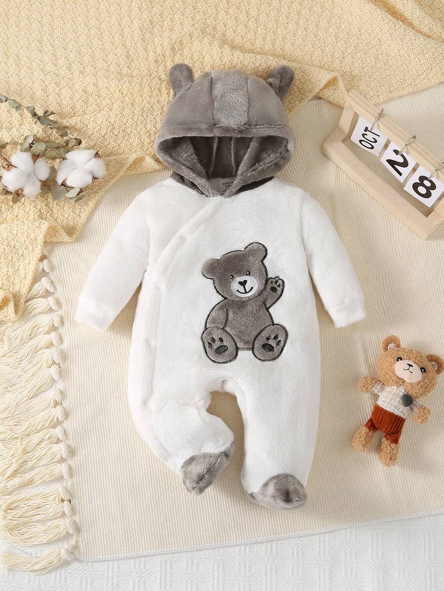 Mono con capucha de manga larga de un solo color gris para bebé niño - Gris - Ver 1