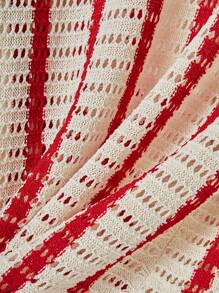 Men's Casual Striped Hollow Out Loose Fit Open Front Long Sleeve Cardigan, Spring & Fall - Multicolor - View 7