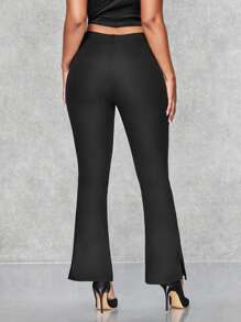 SHEIN BAE Slit Hem Flare Leg Trousers - Black - View 2