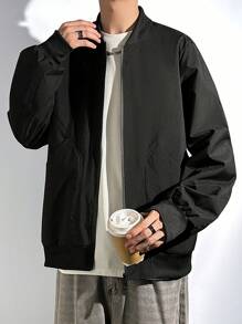 Manfinity Hypemode Chaqueta casual elegante con cremallera y manga larga, moda urbana para hombres