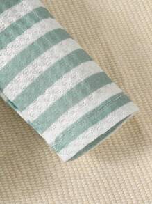 3 件套新生男婴绿色条纹长袖上衣、裤子（带脚套和刺绣熊贴花帽子）套装、家居服 - 綠色 - 查看 4