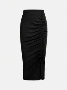 SHEIN Girlism 3pcs/Set Tween Girl Minimalist Single Ruched Slit Design Soft Knit Skirts - Multicolor - View 4