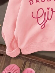 SHEIN Happikins CUTE Baby Girl Daddy's Girl Heart Print Crew Neck Loose Fit Sweatshirt, Suitable For Autumn/Winter
